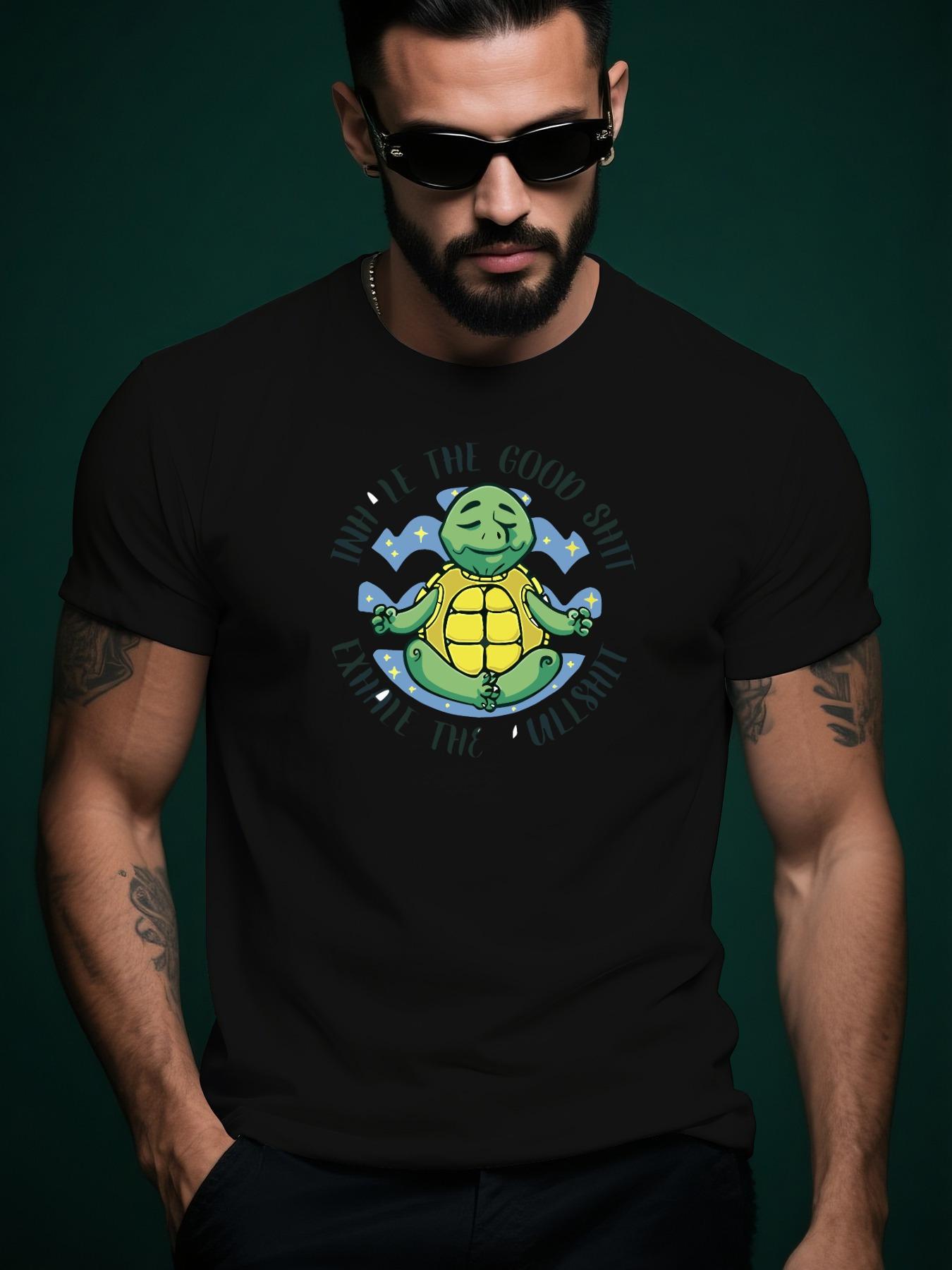 Black Casual Short Sleeve Tshirt with Green Turtle Graphi... XXXXL
