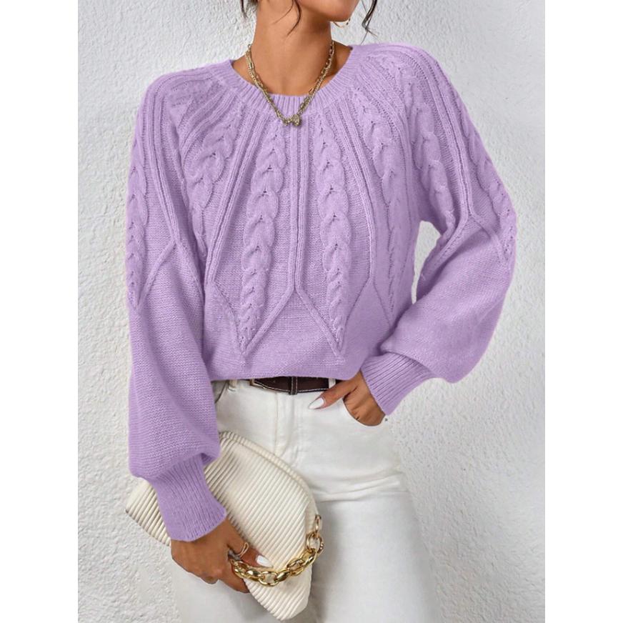 Women's Pullover Round Neck Knitting Sweater Oversized Knit Sweater Cable Stitch Pullover Long Sleeve Casual Tops