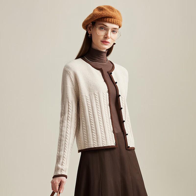 Zhaojun Women's Colorblock Cable Knit Pure Cashmere Cardigan