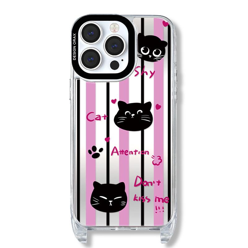 Zhitai Cartoon Mirror Case for iPhone 15 Pro/14 Pro Max/13/12/16 with Lanyard