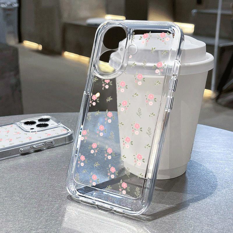 Carcasă transparentă din silicon moale, rezistentă la șocuri, pentru iPhone 16 Pro 15 Plus 14 Pro Max 13 12 11 XR XS 8 7, cu imprimeu floral, pentru lentilă, transparentă, rezistentă la șocuri
