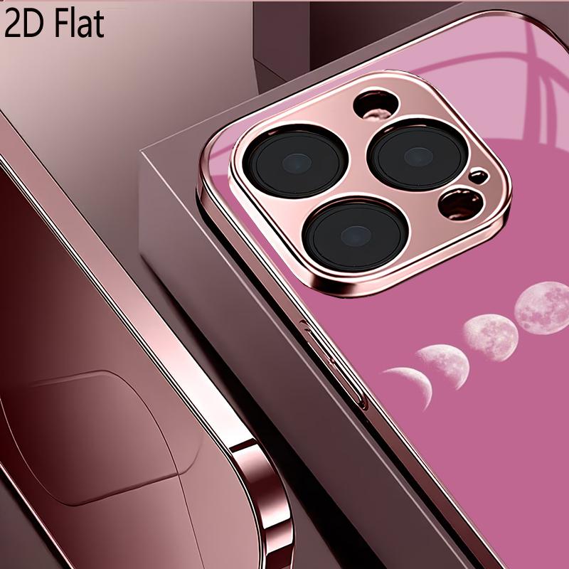 Pink and white moon 2DFlat For iPhone17 18 16 15 14 13 12 11 Pro Max XS XR 8 7Plus Phone Cover Shockproof Protective Back Cover