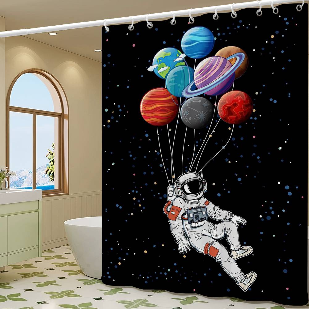 Cartoon Space Astronaut Simple Shower Curtain Bathroom Shower Curtain Easy To Clean And Scrub Polyester Waterproof Light Opaque