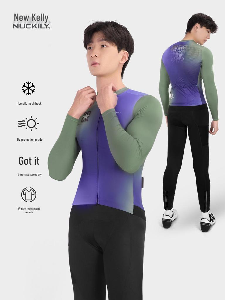 NUCKILY Men's Long Sleeve Cycling Jersey - Sun Protection & Sweat-Wicking for Road and Mountain Biking