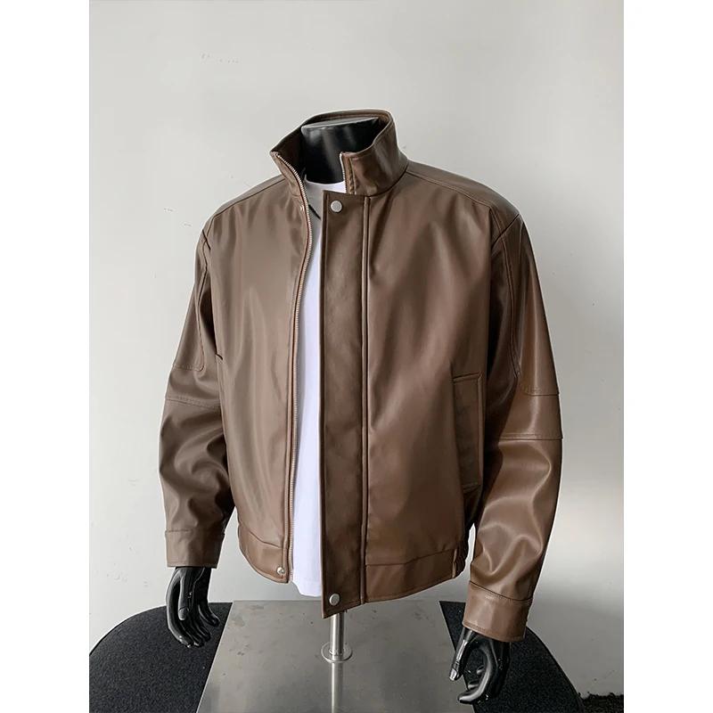 2026 Spring Men Retro Hong Kong Style Black Pu Jackets Men Short Biker Leather Jacket Men's Loose Fashion Outerwear Male Coats