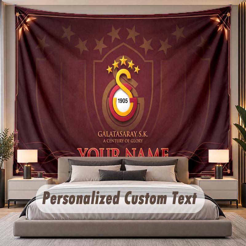Custom Name Text Tapestry Galatasaray FC Personalized Polyester Wall Tapestry For Bedroom And Room
