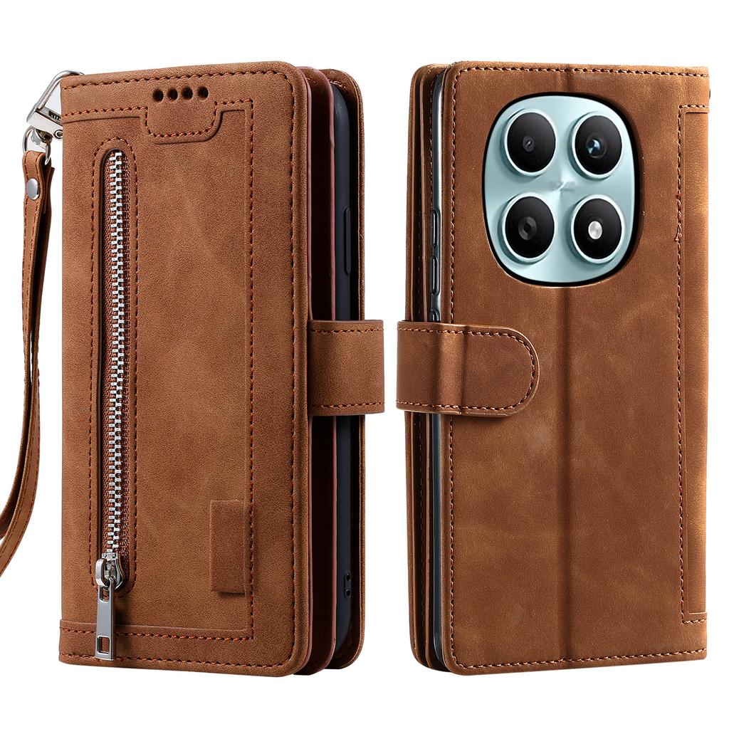 Dla Xiaomi Redmi Note 15 4G (Światowy) Etui 9 przegródek Portfel na zamek błyskawiczny Pokrowiec na telefon ze skóry PU z paskiem na nadgarstek