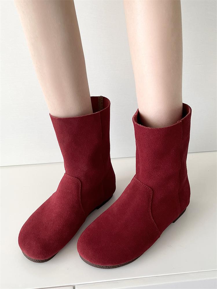 Korean Version of Flat-bottomed Round-headed Short Boots Women's Boots 2025 Autumn and Winter New Fashion Versatile Martin Boots
