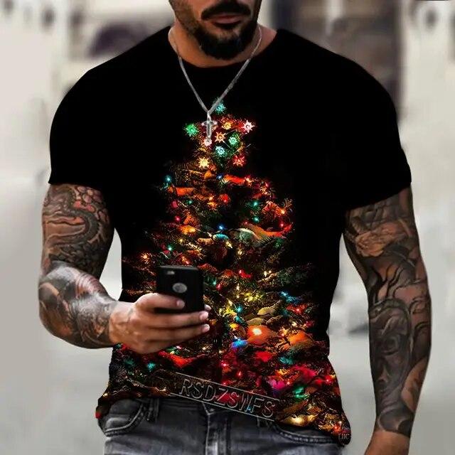 

Летняя мужская футболка с дизайном «Рождественская елка» и 3D-печатью футболки с рисунком Свободная повседневная футболка супер большого размера Удобная индивидуальная 5XL L