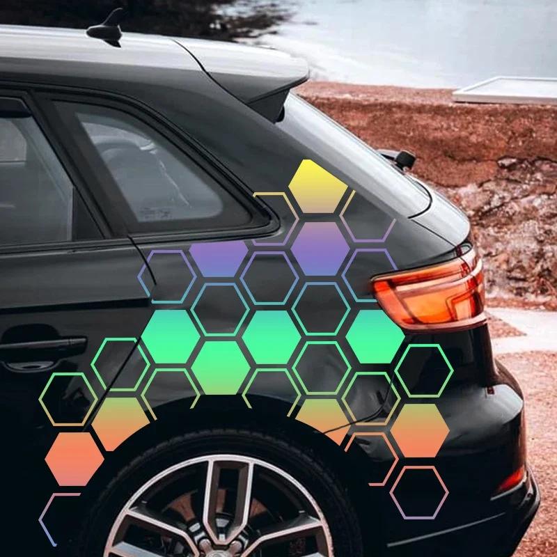 10PCS Hollow/solid Honeycomb Car Stickers DIY Sport Auto Side Door Decoration Vehicle Whole Body Vinyl Decals Open Style Styling