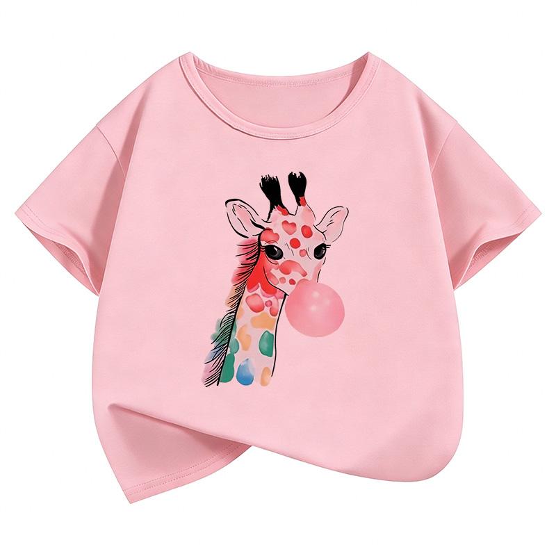Y2k Giraffe with Gum Printed Short Sleeve T Shirts Animal Kids Children's T-shirt Boys Girls Summer Spring Casual Top Tee Shirt