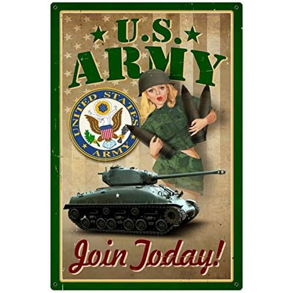 Military Pinup Girls Metal Tin Signs Vintage Plaque Plate Retro Wall Art Poster for Home Cafe Bars Pubs Iron Painting Decoration