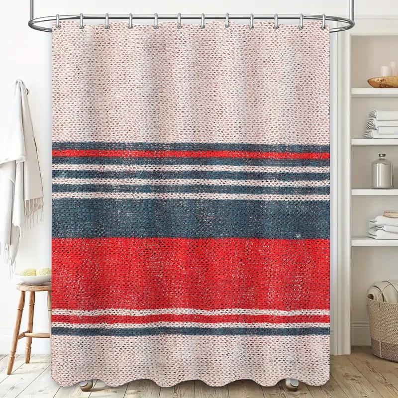 Modern Striped Bath Shower Curtain Red Blue Decorative Fabric Shower Curtain For Bathroom With Silver Grommet Top Universal Fit