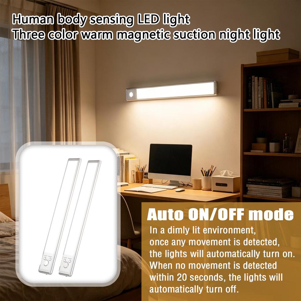 Under Cabinet Light with Motion, Rechargeable Magnetic Light Strip, 3 Color Temperature Modes, Night Light for Kitchen, Closet, Desk