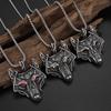 Vintage Celtic Style Red Eyes Wolf Head Pendant Necklace For Men Women Hip Hop Punk Copper Color Box Neck Chain Jewelry Gifts