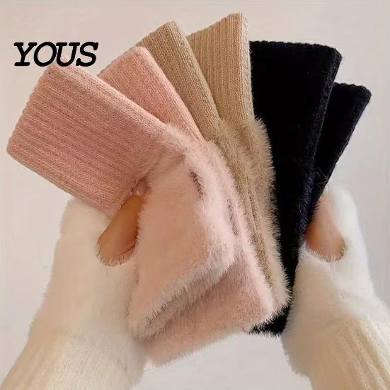 Functional Flip Gloves for Phone Use 1 Pair Fingerless Gloves, Winter Warm Half Finger Mittens, Flexible Typing Soft Fuzzy Fleece Thermal Driving