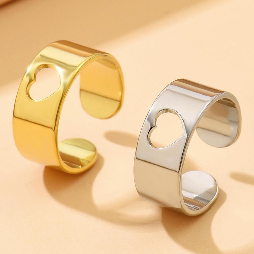 Stylish European and American Sweet Open Heart Ring for Women – Gold-Plated Stainless Steel Gift