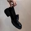 Sheepskin version~ genuine leather retro black platform heightening loafers women's versatile thick heel single shoes British style small leather shoe