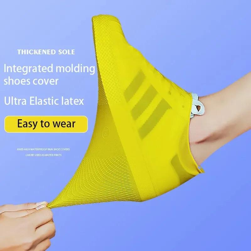 1Pair Reusable Latex Waterproof Rain Shoes Covers Slip Resistant Rubber Rain Boot Overshoes Outdoor Walking Shoes Cover