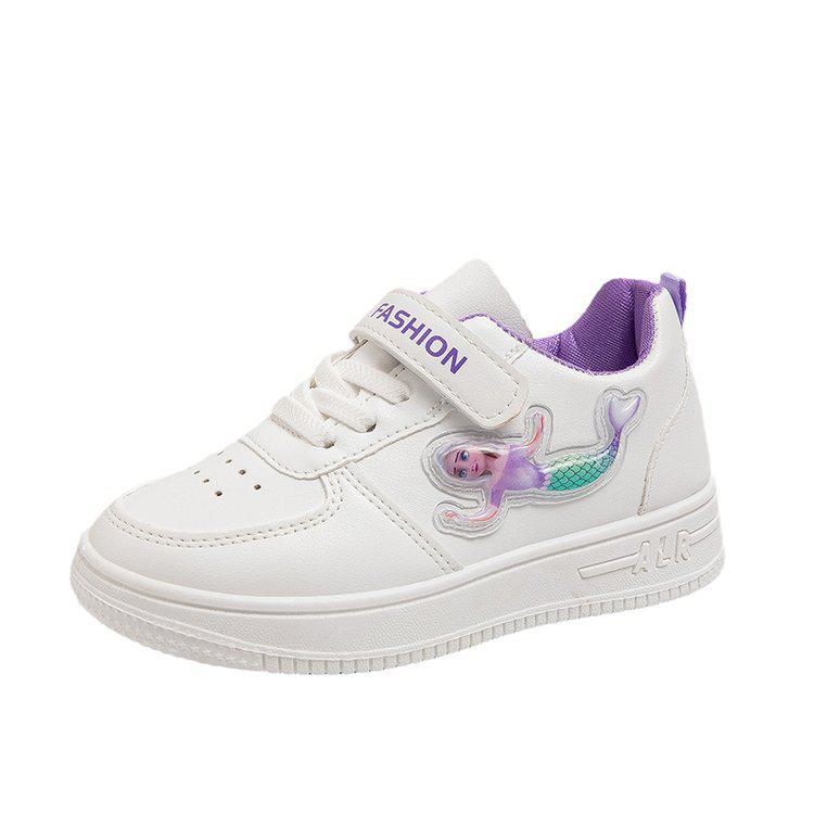 2024 Spring and Autumn New White Girls' Sports Shoes for Active Children, Breathable and Versatile, Perfect for Casual Wear.