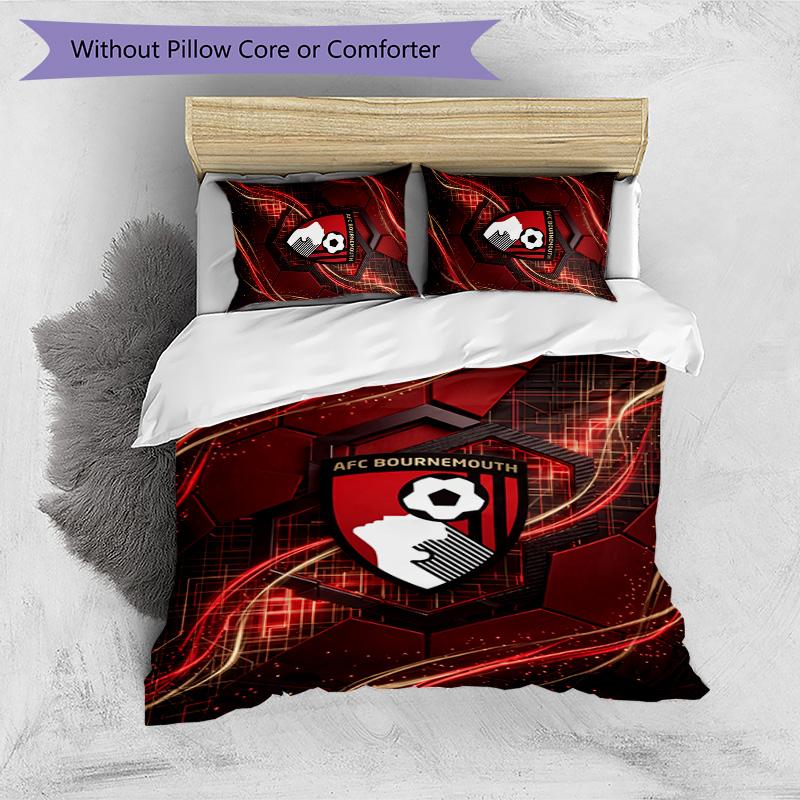 Set Lenzuola Stampato Calcio Bournemouth 3 Pezzi, Comodo Set Copripiumino per Camera da Letto Amico della Pelle