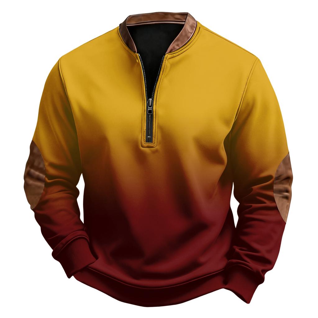 Men's Casual, Trendy, Retro Gradient Printed Round-neck Long-sleeved Half-pull One-piece Sweatshirt