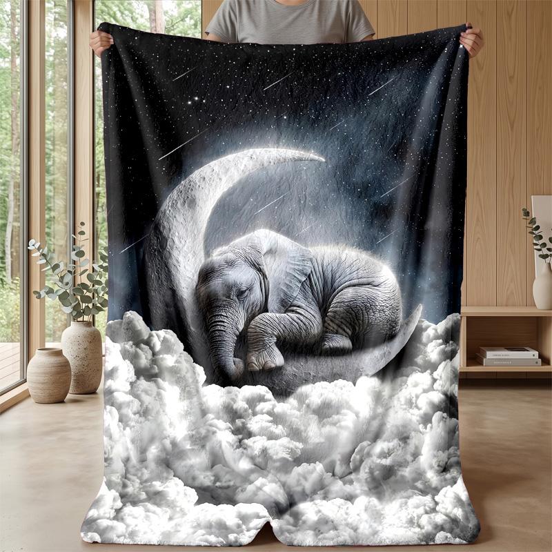 Elephant Art Collage Theme Blanket Lightweight Warm Flannel Blanket Decorative Throw Blanket for Home Decoration
