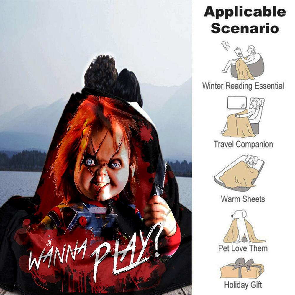 Chucky's Creepy Knife Play Flannel Blanket, Soft Polyester, Modern Design, All-Season for Camping, Travel, Gifts for holidays or birthdays