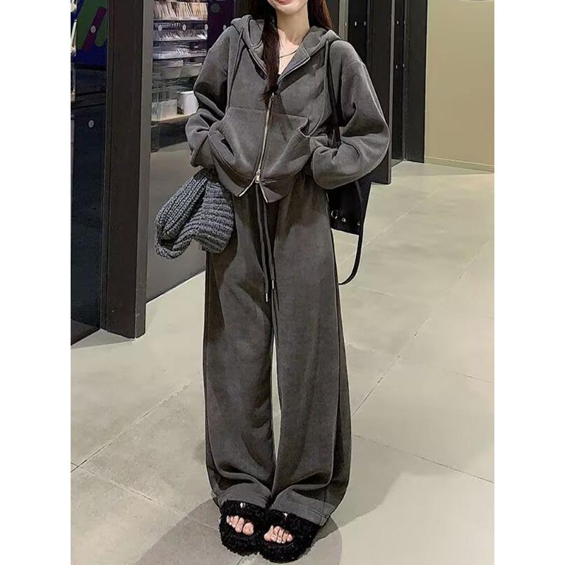 Women Casual Loose Korean Style Hooded Sweatshirt Long Pants Two Piece Sports Set