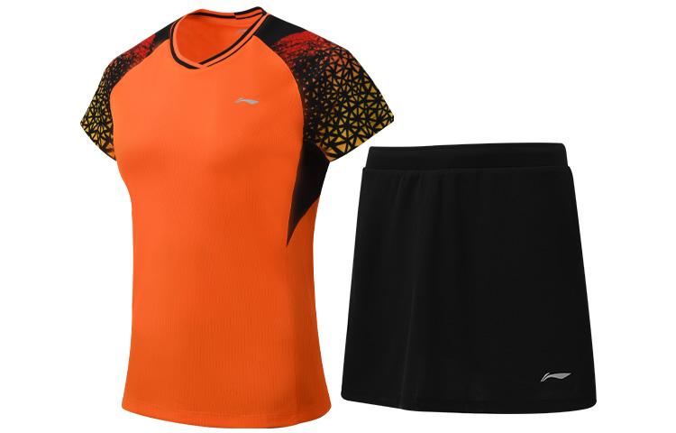 Li Ning Badminton Collection Two Piece Skirt Sets Women's V Neck Moderate Short AATQ028-4