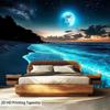 2D Ocean Night Scene Tapestry Glowing Beach Moon Starry Sky Wall Hanging for Home