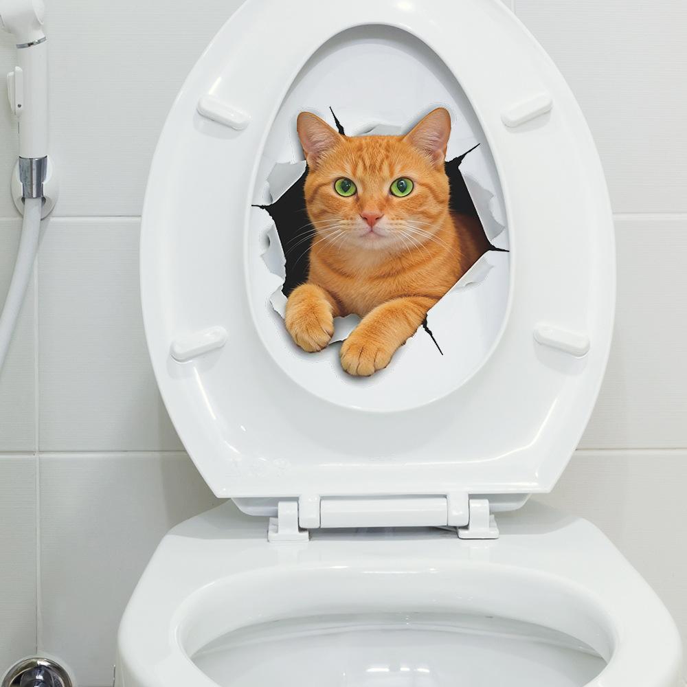 3D Kočka s rozbitou zdí Samolepky na zeď Vodotěsné Odnímatelné Samolepicí Samolepky na WC do Koupelny Domácí Dekorace