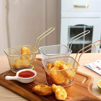 1 Stück Edelstahl Frittierkorb Multifunktionaler Mini Pommes Frites Frittierkorb Kreativer Quadratischer Ölgetrennter Frittierkorb