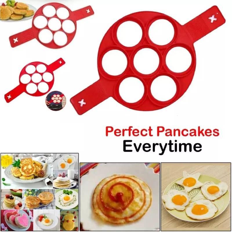 High-quality Red Silicone Egg Ring With Seven Holes For Perfectly Shaped Eggs And Pancakes