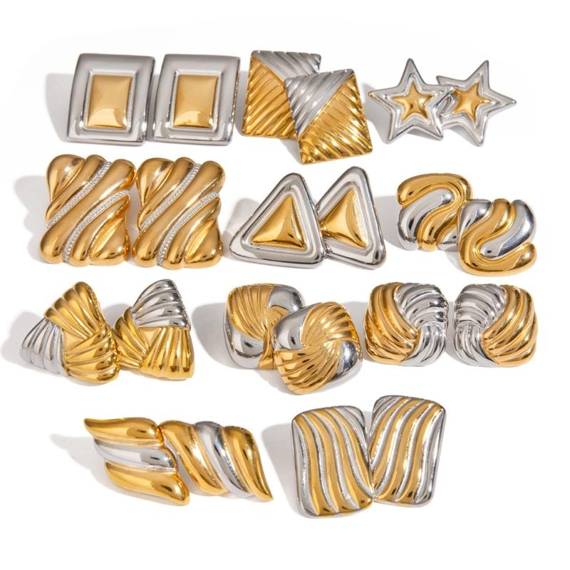 Handmade Gold Silver Geometric Studs Earrings Comfortable Ear Accessories Alloy Jewelry for Women Daily Or Party Wear