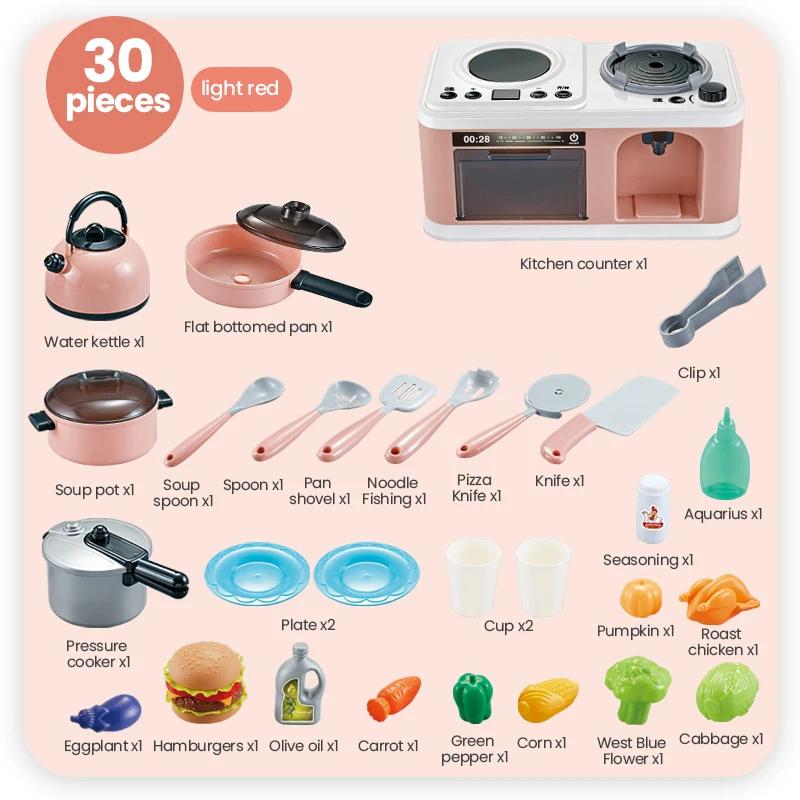 Ensemble d'accessoires de mini cuisine pour enfants Kit de cuisinière de jeu avec casserole de jeu Induction Jouet de cuisine factice Cadeau pour tout-petit Filles Garçon