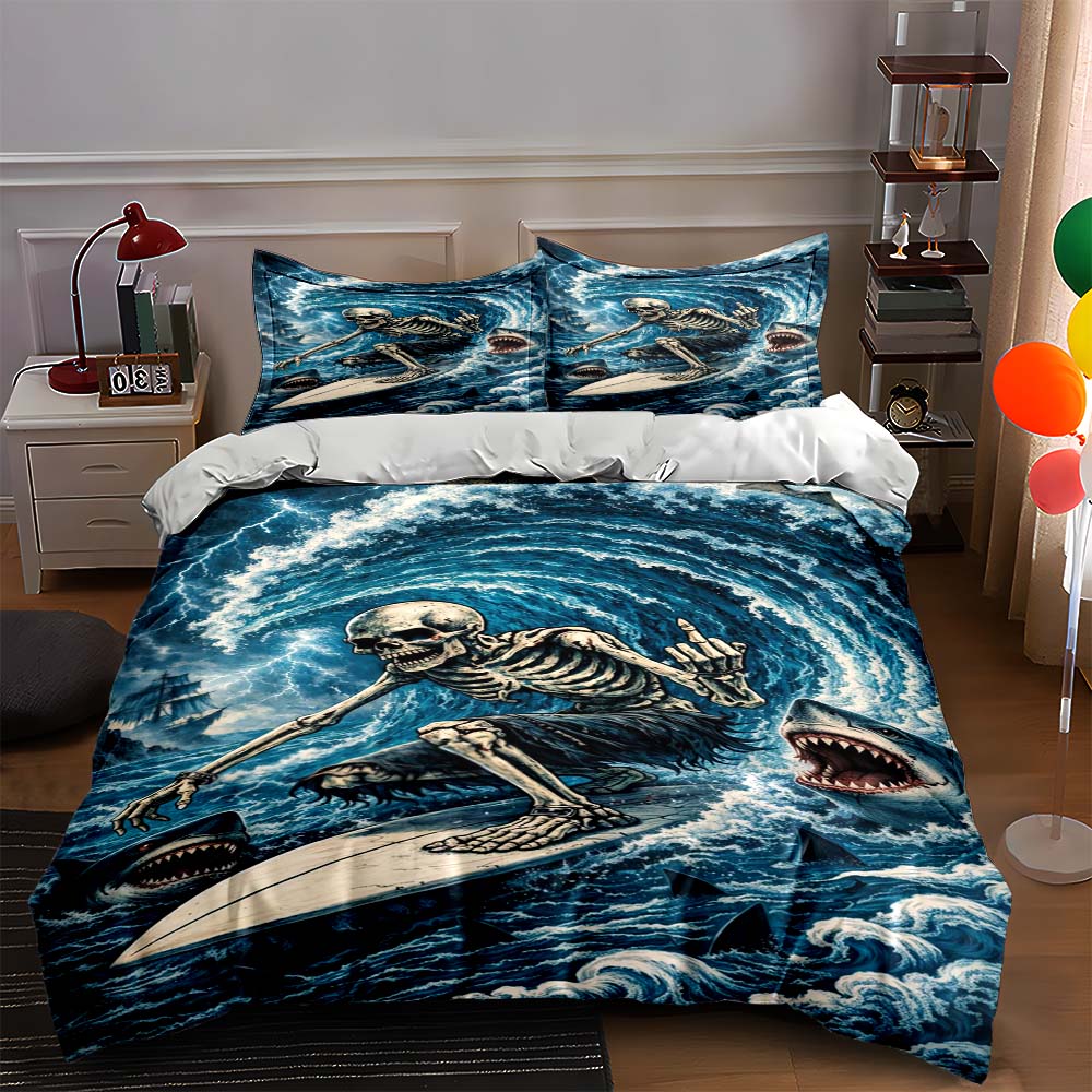 

Skeleton surfing with sharks. Bedding sets Duvet cover sets Duvet covers Pillowcases(1 * Duvet Cover 2 * Pillowcases, without duvet insert) 135x200cm
