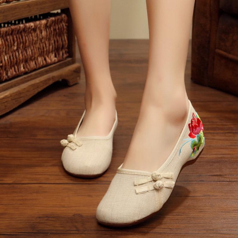 Staré pekingské látkové boty s kulatou špičkou a výšivkou - Pohodlný etnický styl pro maminky