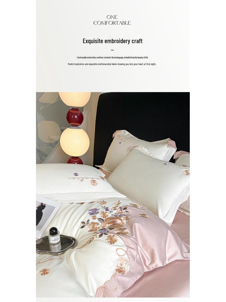 Luxusní vyšívaná ložní souprava z bavlny s dlouhým vláknem - Série Dream (4-dílný)