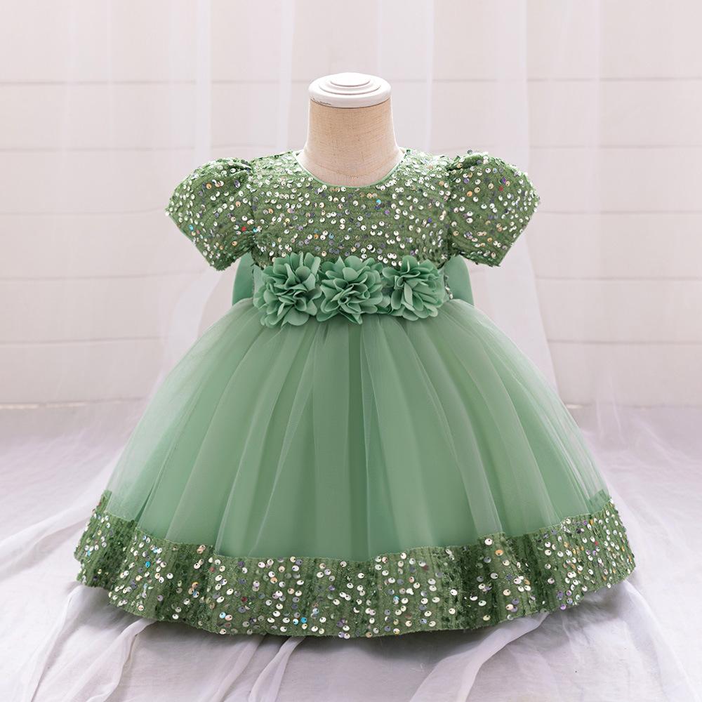 Kids Sequin Birthday Dress Summer Wedding Flower Girls Dress Toddler Baptism 1st Birthday Dress Baby Girl Clothes Princess Wedding Party Kids Costume