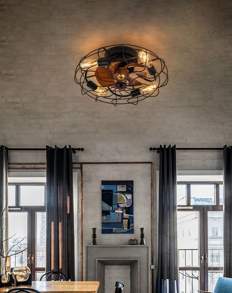 Industrial Retro Light Living Room Dining Room Ceiling Fan Light Remote Control Fan Chandelier Home American 20" Light