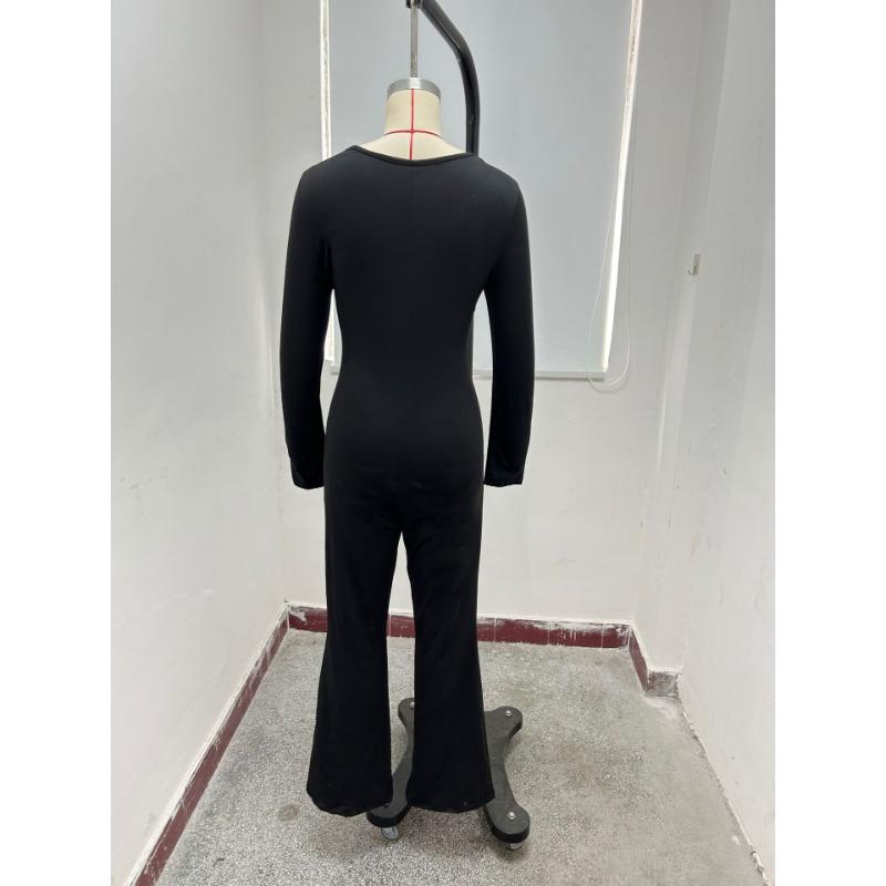 Salopetă pentru femei, cu mânecă lungă, abdomen, ridicare în talie, cu gât pătrat, cu picior lat, cu elastic înalt