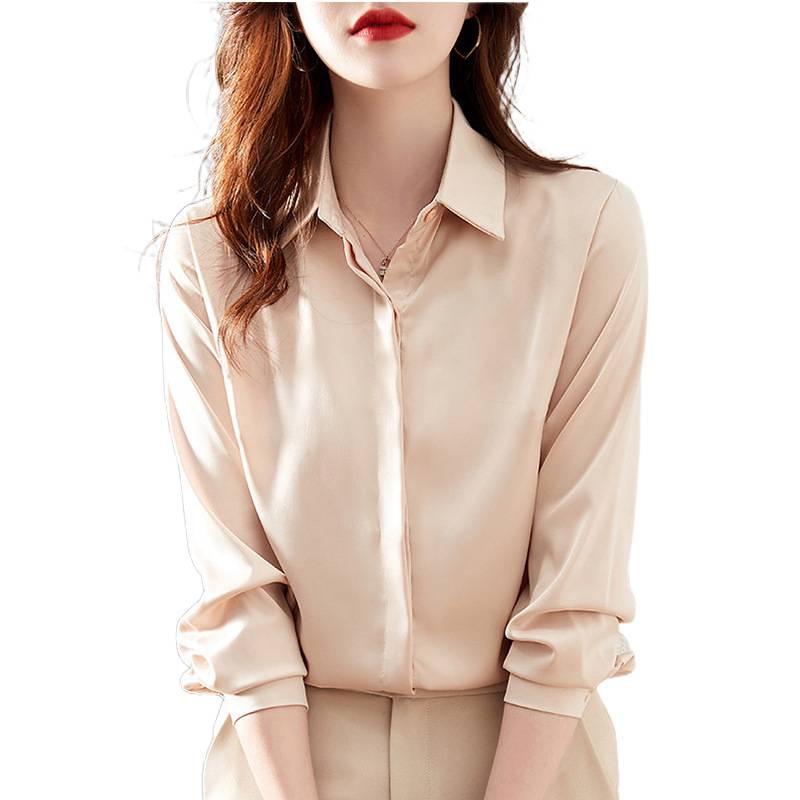 Women's Chiffon Long-Sleeve Satin Shirt - 2026 Spring Design, Hong Kong Style