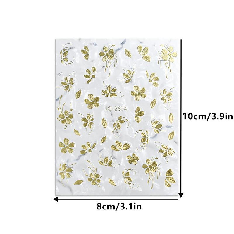 3D Relief Flowers Nail Sticker Gold Flower Petals Adhesive Decals Golden Floral Slider For Nail Art Adhesive Decoration