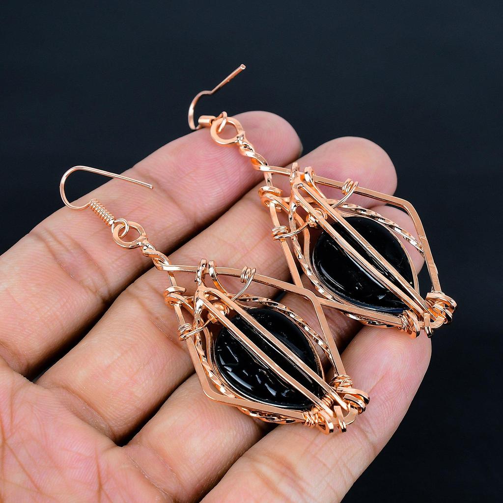 Australian Triplet Opal Earrings, 999 Copper Wire Wrapped Earrings, Handmade Gemstone Jewelry Earrings For Memorial Day