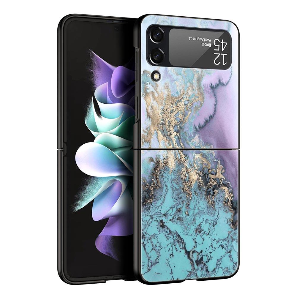 Vintage Marble Hard PC Phone Case For Samsung Galaxy Z Flip 7 6 5 4 Black Cover For Galaxy Z Flip 3 Foldable Shell Fundas Capas