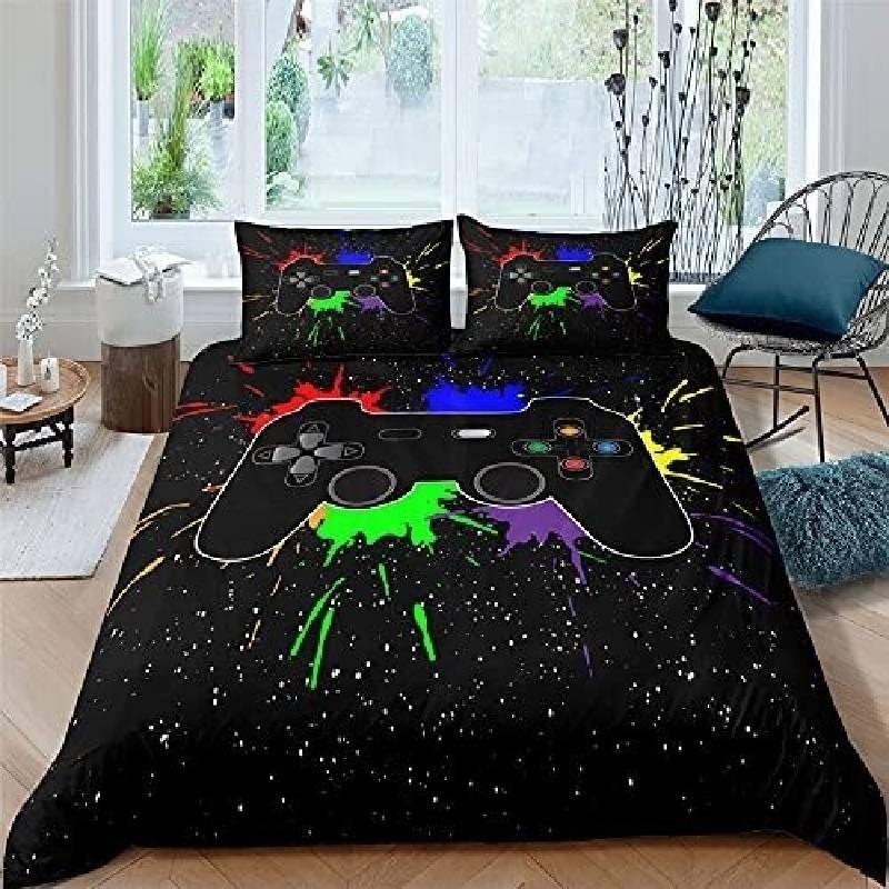 Bedding Set Gamer Single Double King Zipped Duvet Cover Gamepad Graffiti Pattern