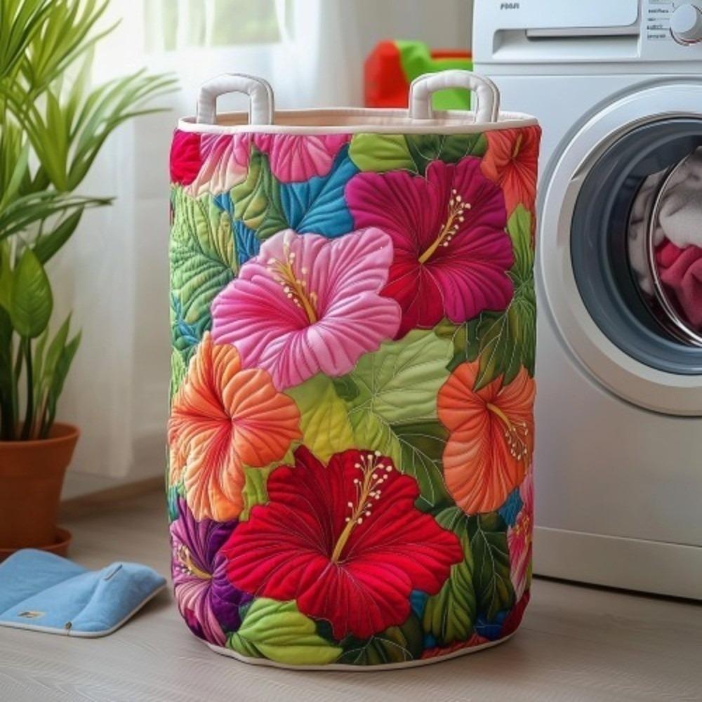 Boho gesteppter Wäschekorb mit Blumenstoff und Griffen Wäschetonne große Kapazität weicher Korb für Schmutzwäsche