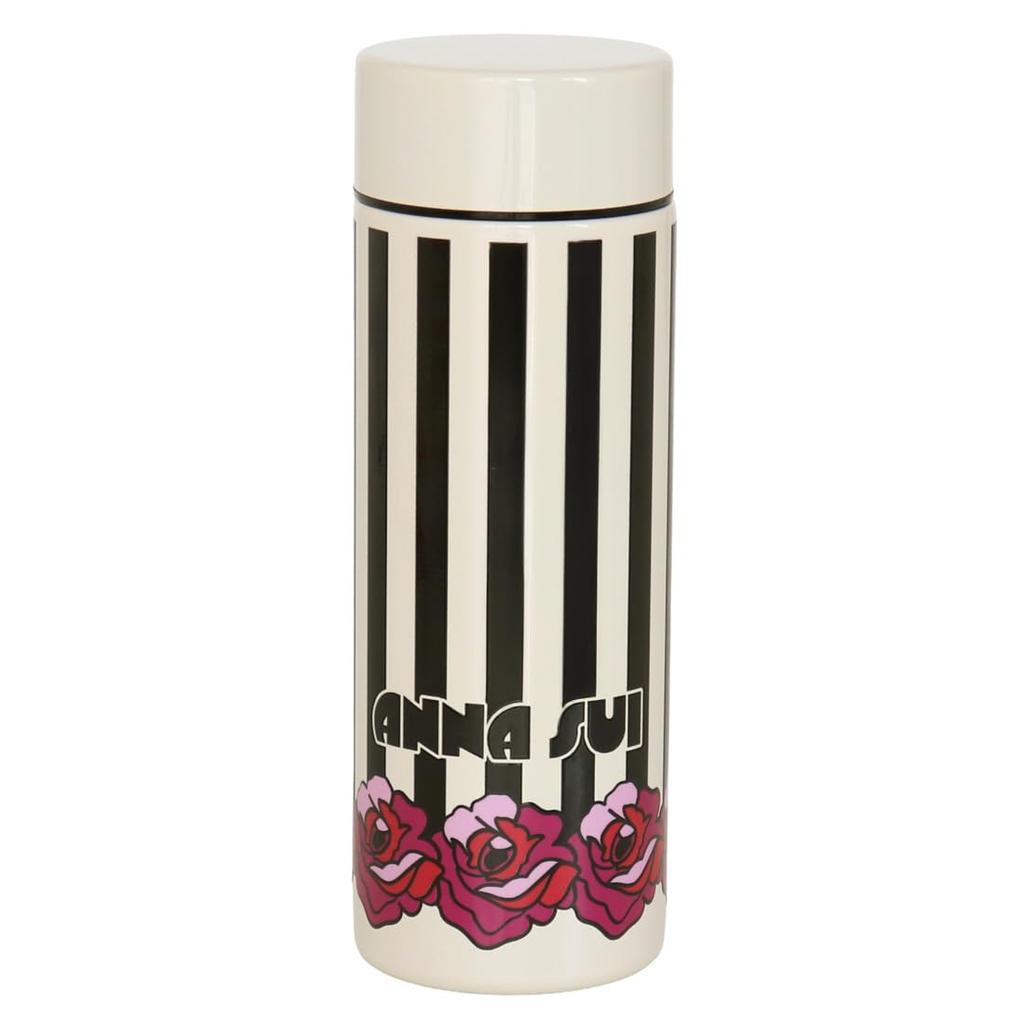 Anna Sui Stainless Steel Bottle (300ml) with Insulated, Cold, and Ice Guard, Striped Rose (Ivory) 001776-0001-01