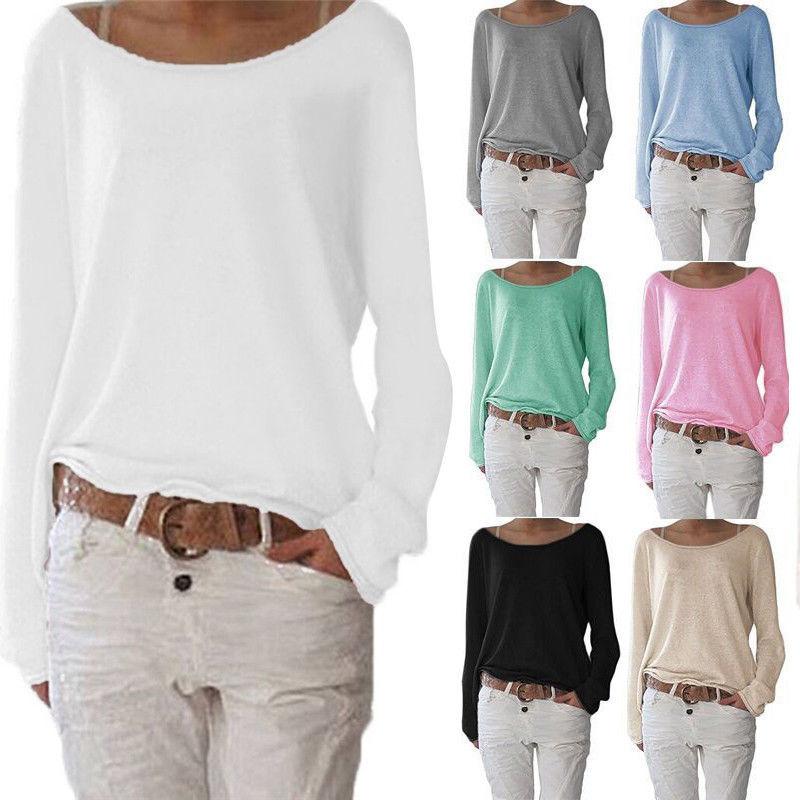 T-shirt in Cotone da Donna con Girocollo Manica Lunga Vestibilità Casual Morbido Comfort